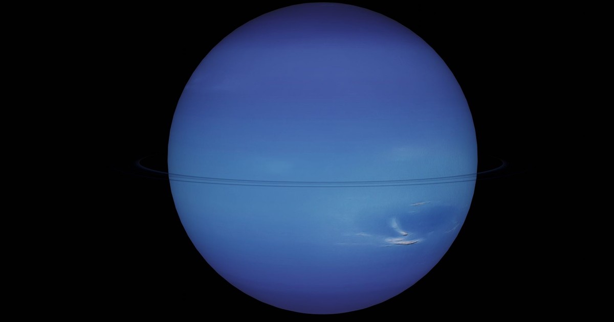 High-resolution image of Neptune showing its vivid blue color and atmospheric details.