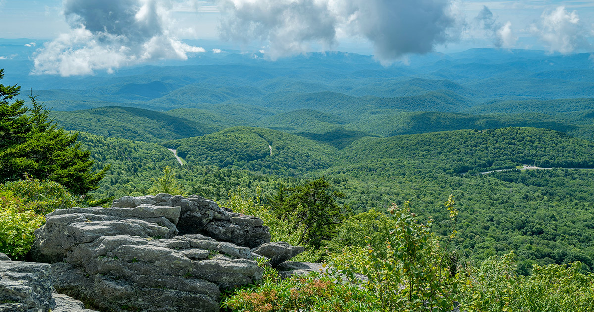 Beautiful view of the Blue Ridge Parkway mountains in North Carolina with focus on mid section