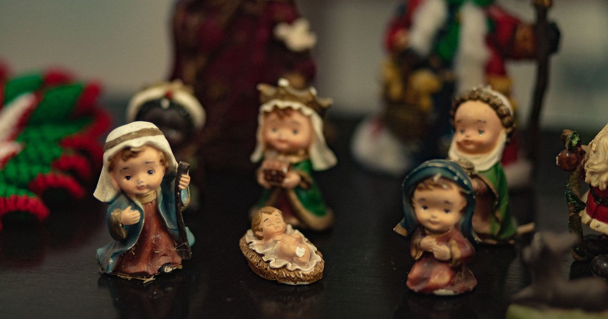 Close-up of Christmas nativity scene figurines capturing festive spirit.