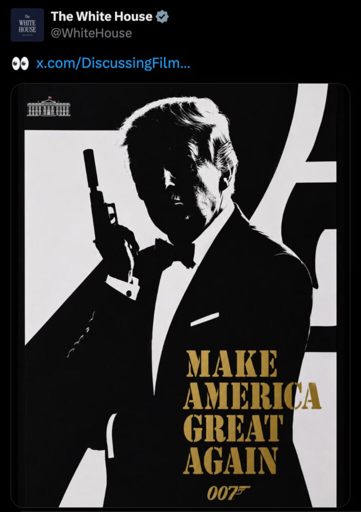 image of Trump as James bond in black and white silhouette