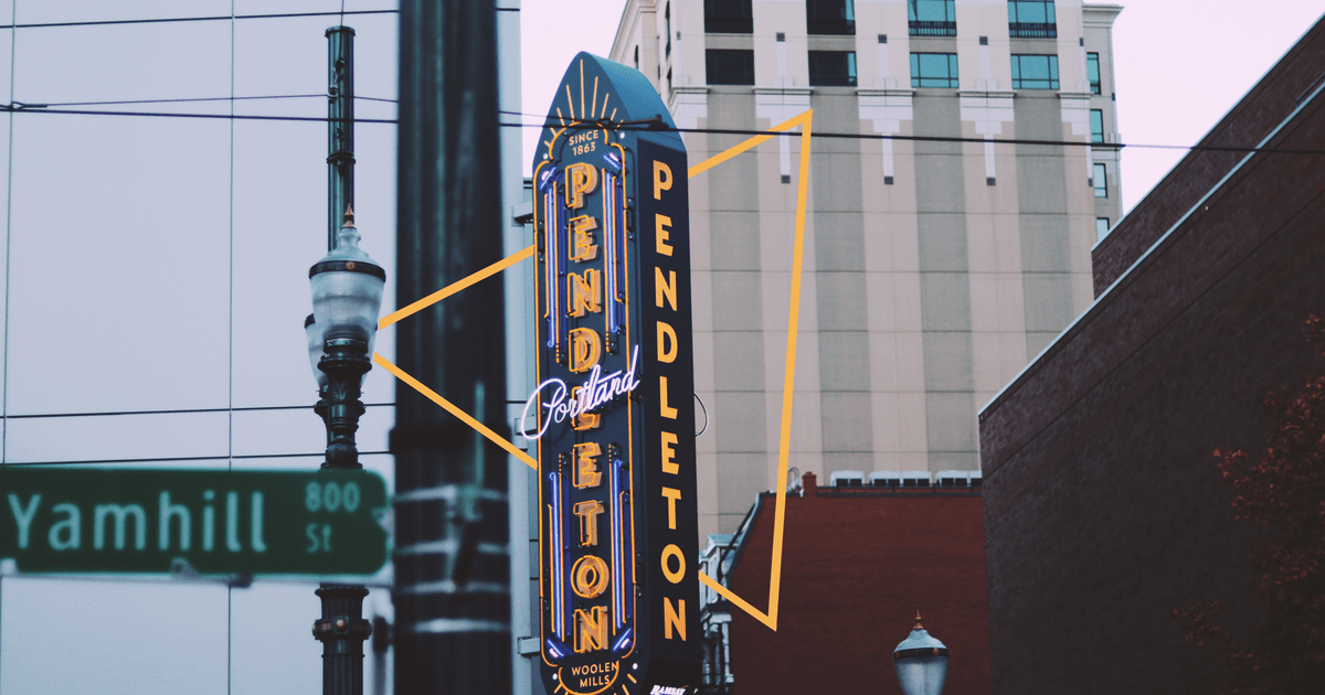 Neon Pendleton sign in downtown Portland featuring Yamhill Street.