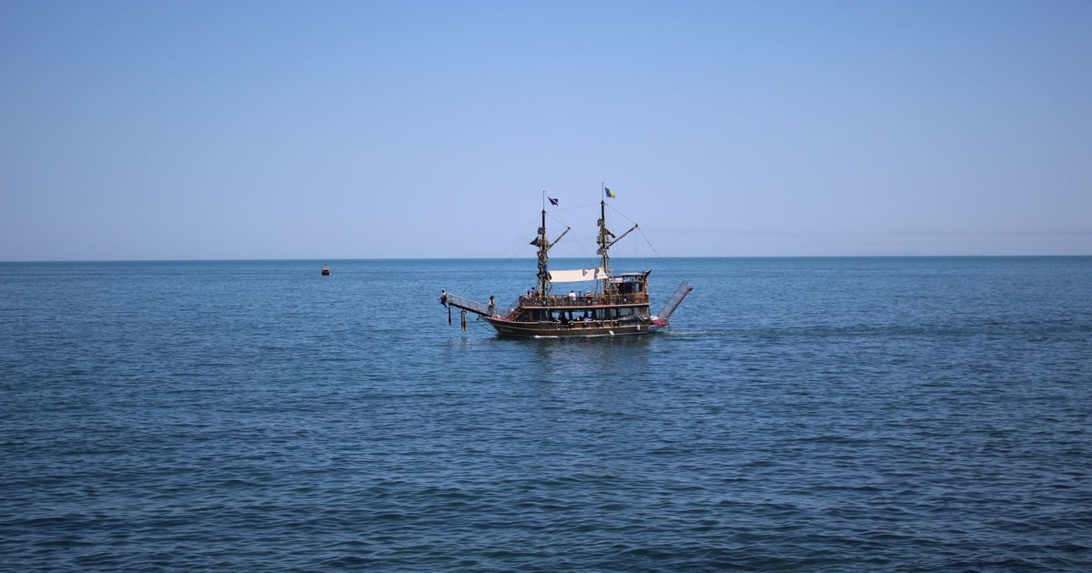 An old-fashioned ship sailing on the calm Black Sea near Constanța, Romania.