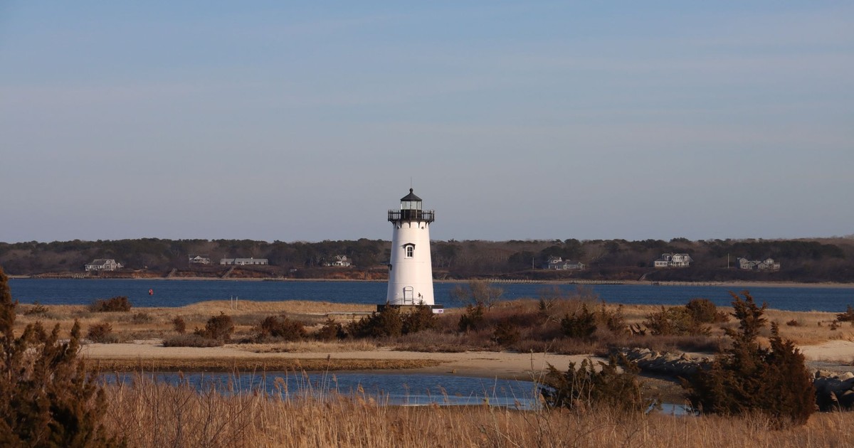 Scenic view of Edgartown Lighthouse on a peaceful autumn day by the shores of Martha's Vineyard.