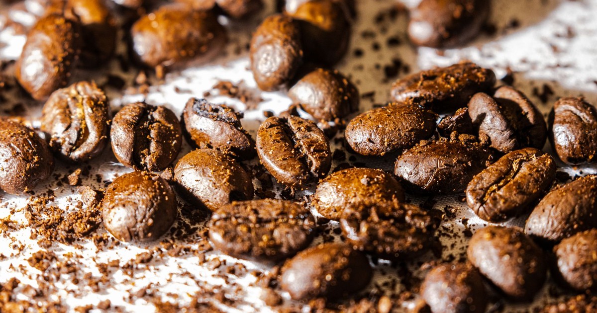 High-resolution image of roasted coffee beans with freshly ground coffee, perfect for cafe themes.