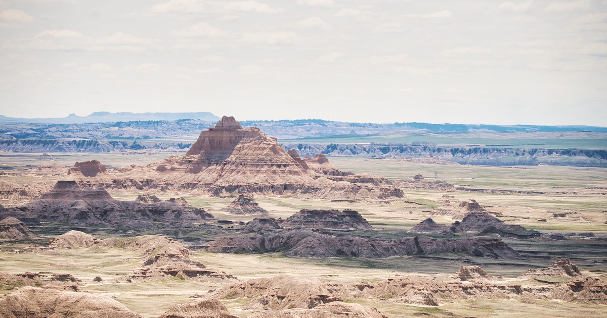 Breathtaking view of the geological formations in Badlands National Park, South Dakota.