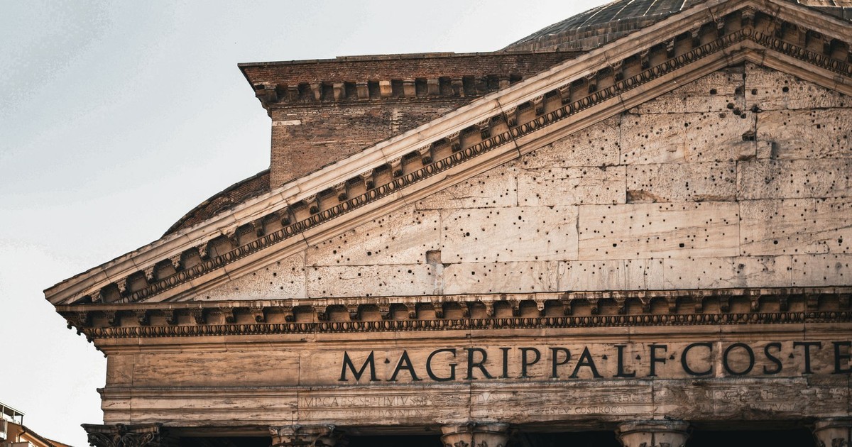 Detailed view of the Pantheon in Rome, showcasing ancient Roman architectural magnificence.