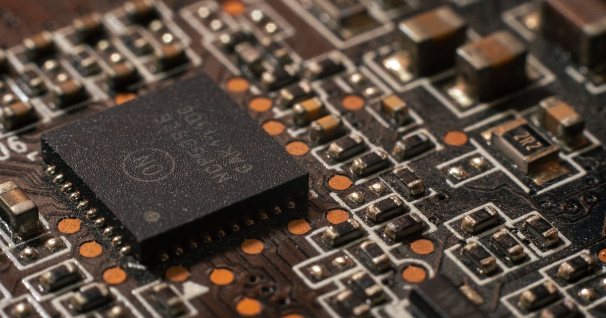 Detailed close-up of a computer circuit board showcasing electronic components.