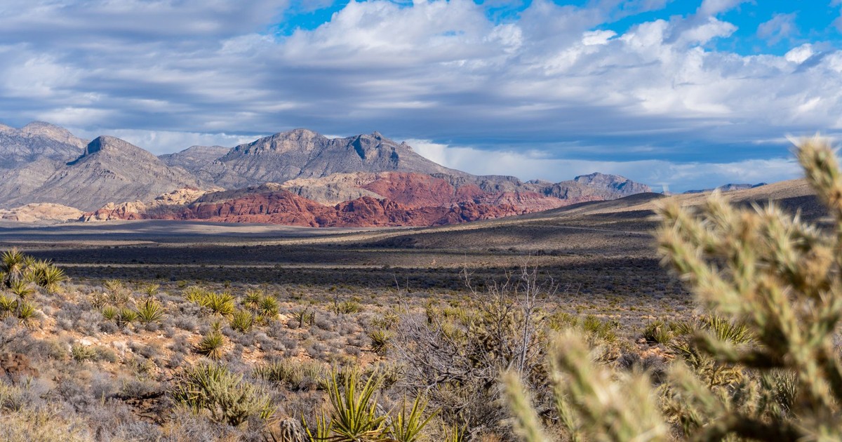 Beautiful view of Red Rock Canyon's rugged terrain and vibrant rock formations in Nevada.