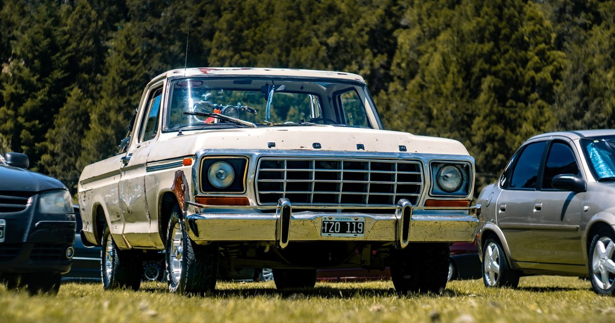 Classic Ford F-Series pickup truck parked outdoors in scenic El Bolsón, Argentina.