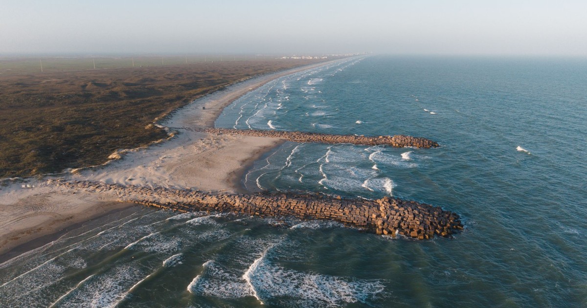 Stunning aerial view of Mustang Island's coastline and the Gulf of Mexico, Texas.