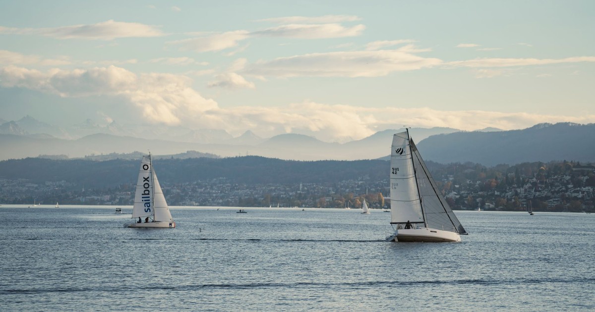 Sailboats gliding on a serene lake with picturesque mountain background under a gentle sky.
